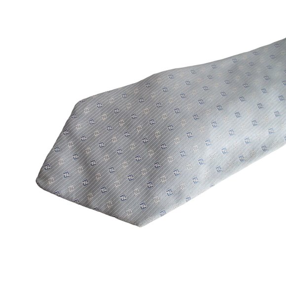 FENDI Silver Gray Logo 100% Silk Necktie - Made in Italy - Picture 1 of 7